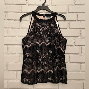 Black lace peplum top from NY & Co